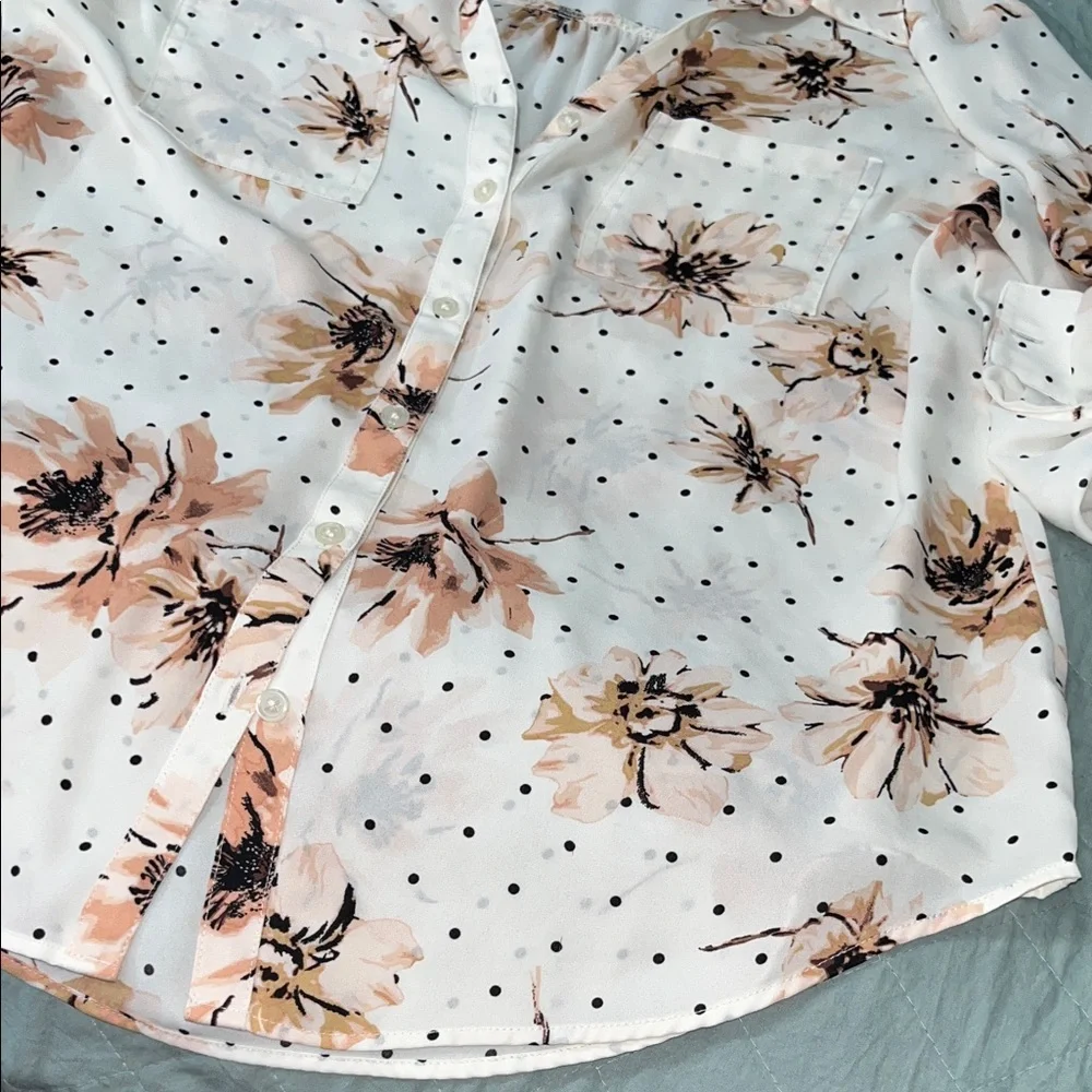 Maurices Peach Floral Polka Dot Blouse - Picture 7 of 9